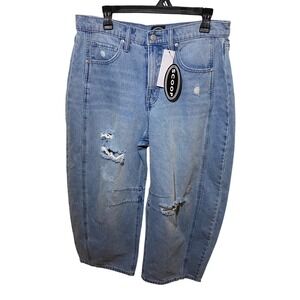 Scoop Baggy Barrel Seamed Jeans Light Wash Distressed Denim Size 12 NWT